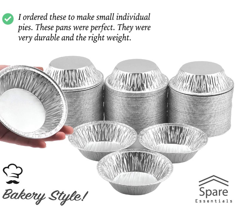 Spare Essentials (60 Pack) Pie Tins 5 inch, Disposable Mini Pies Tin, Tart Aluminum, Individual Serving Pans for Baking Mini Chicken Potpie, Small Homemade Cakes & Quiche, Foil Tins, Freezer-to-Oven Use - Image 5